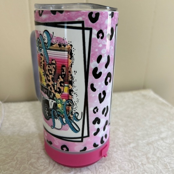 NWOT Jeep Life Leopard Print Tumbler with Built In Speaker Beach Pink - Picture 2 of 10